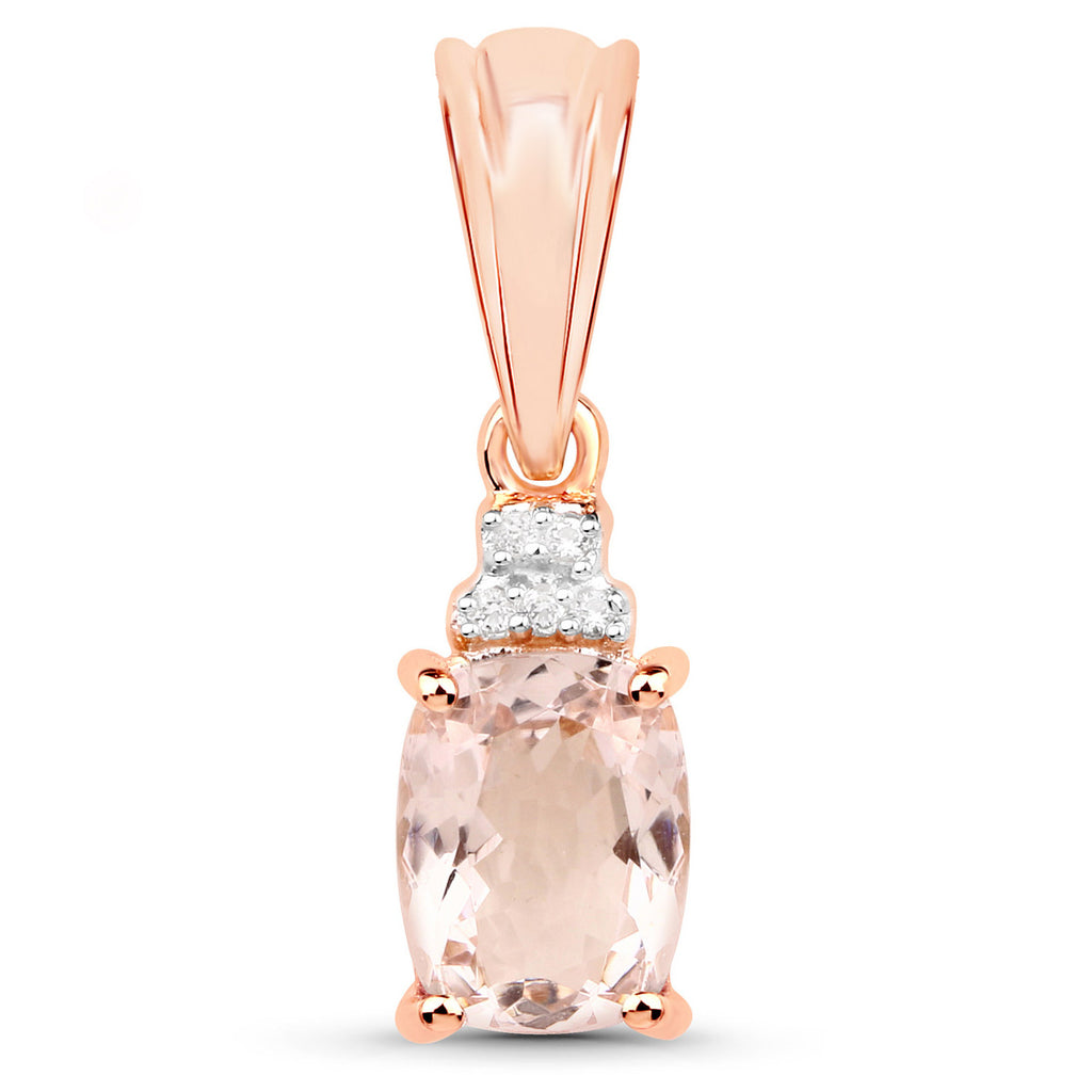 Morganite Pendant With White Topaz 1.1 Carats Gold Plated Silver