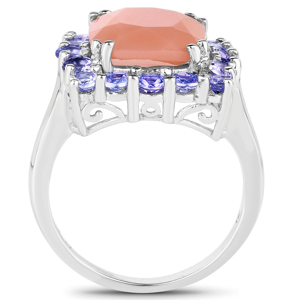 Peach Moonstone Ring With Tanzanite 6.66 Carats Sterling Silver