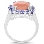 Peach Moonstone Ring With Tanzanite 6.66 Carats Sterling Silver