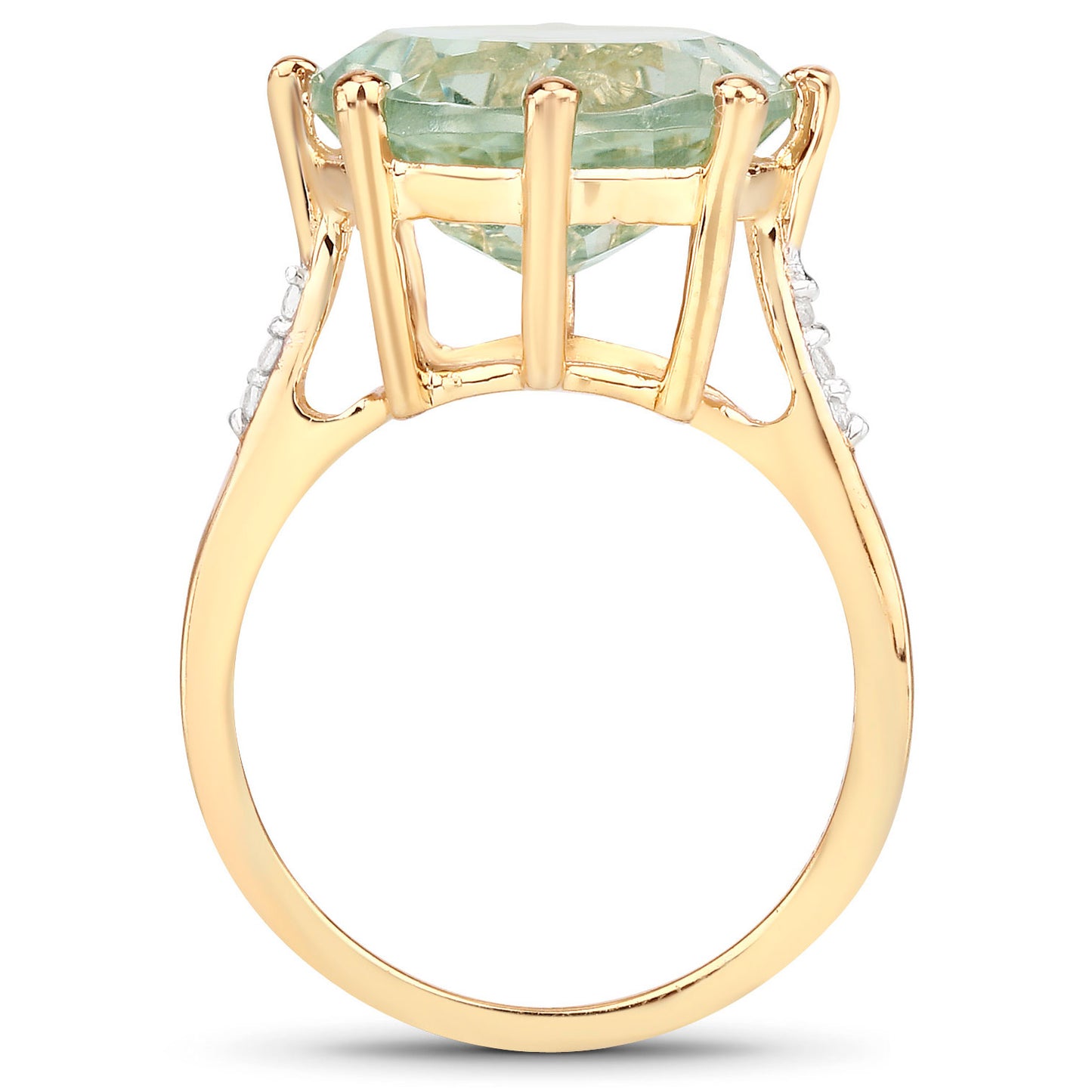 Green Amethyst Solitaire Ring White Topaz Setting 7.5 Carats