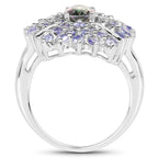 Mystic Quartz Flower Ring With Tanzanite 2.82 Carats Sterling Silver