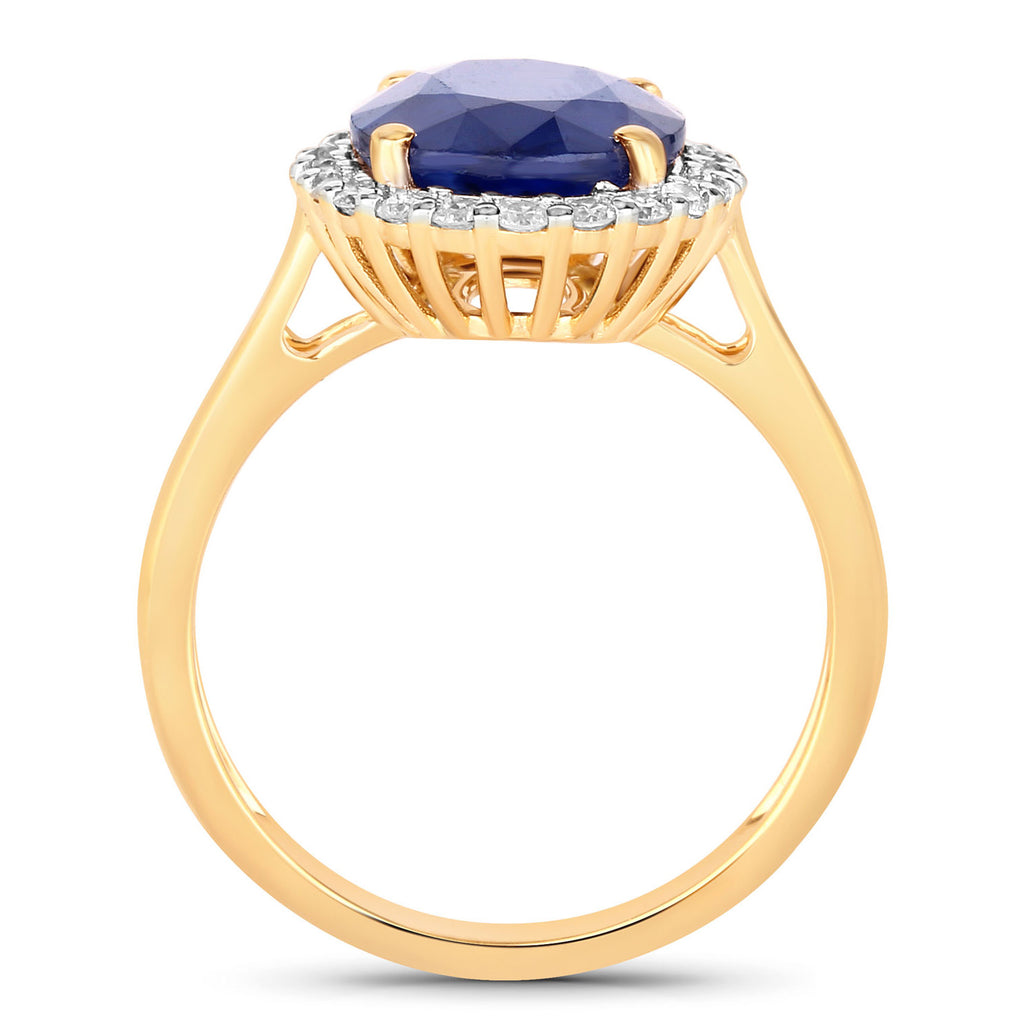 Blue Sapphire Ring With Diamonds 4.6 Carats 14K Yellow Gold