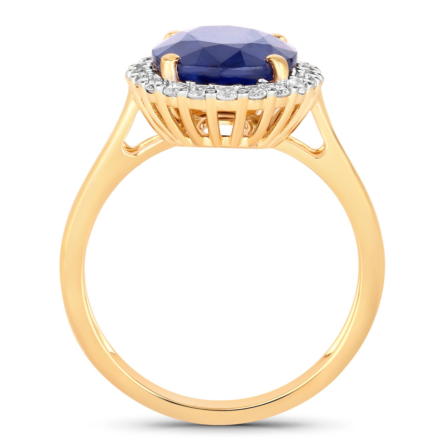 Blue Sapphire Ring With Diamonds 4.6 Carats 14K Yellow Gold