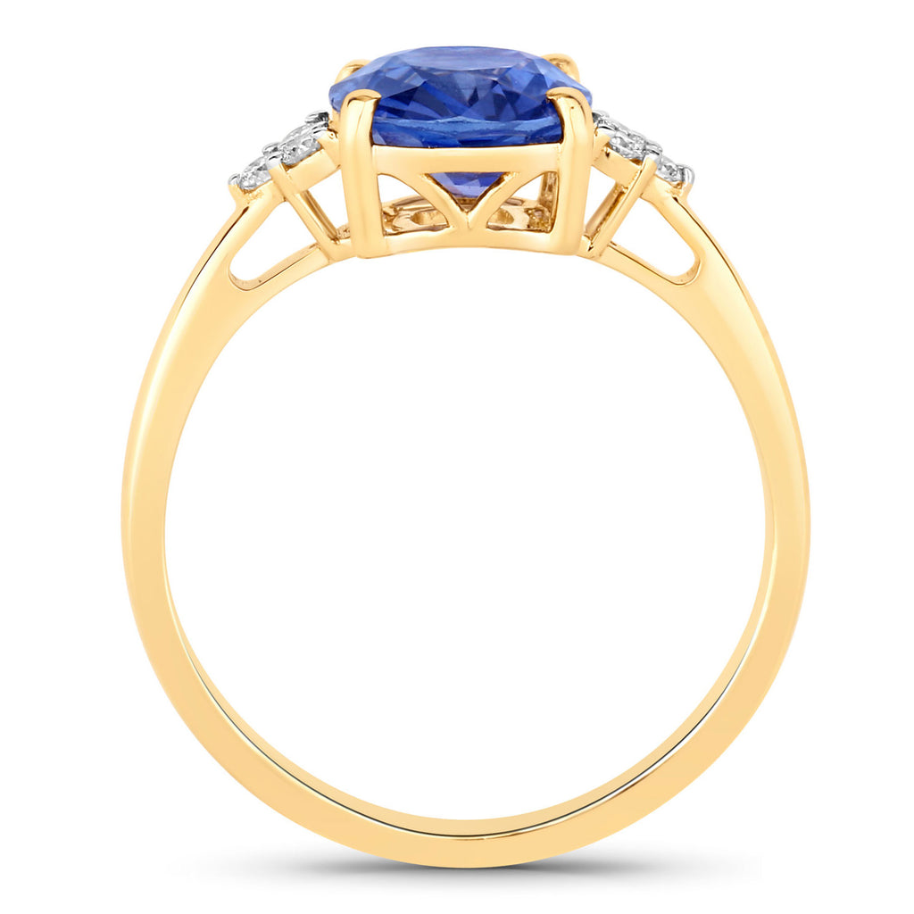 Blue Sapphire Ring With Diamonds 2.4 Carats 18K Yellow Gold