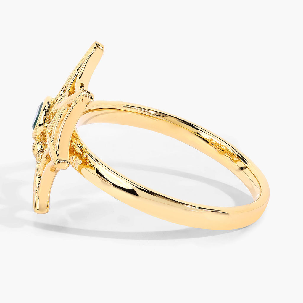 Emerald Spider Web Ring 0.08 Carats Gold Plated Silver