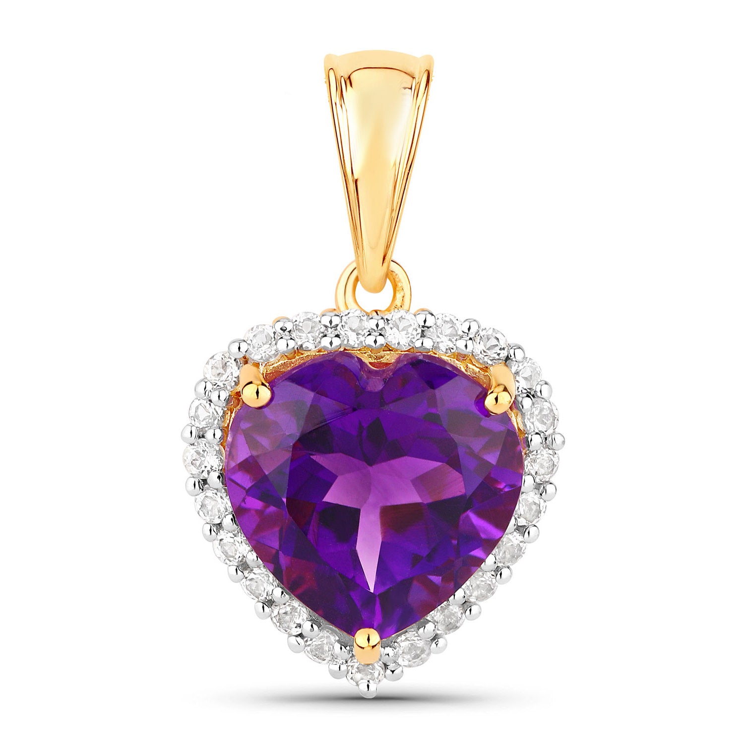 Amethyst Pendant With White Topaz 4.74 Carats Gold Plated Silver