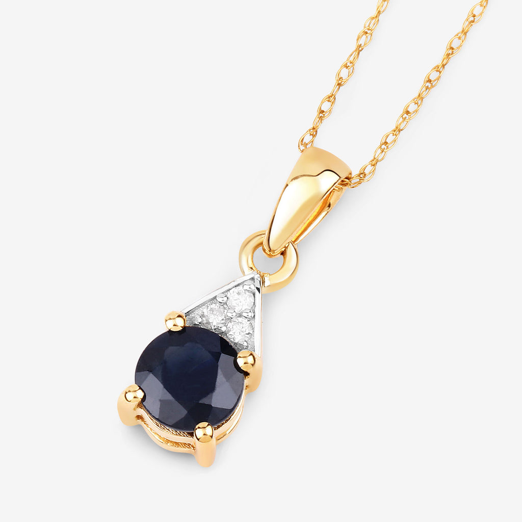 Blue Sapphire Pendant With Diamonds 0.86 Carats 10K Yellow Gold