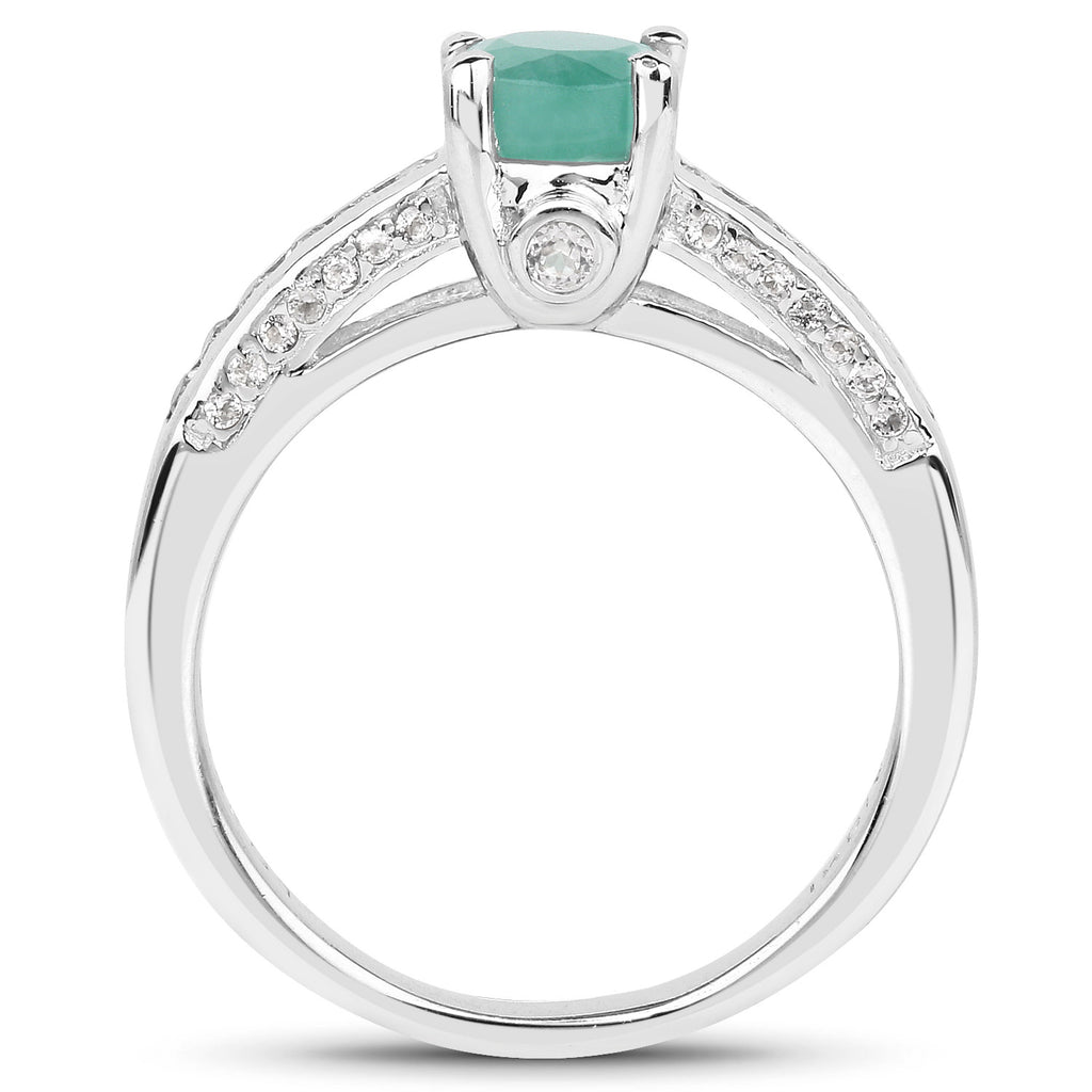 Emerald Ring With White Topaz 1.16 Carats Sterling Silver