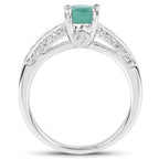 Emerald Ring With White Topaz 1.16 Carats Sterling Silver