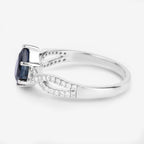Blue Sapphire Ring With Diamonds 1.1 Carats 14K White Gold