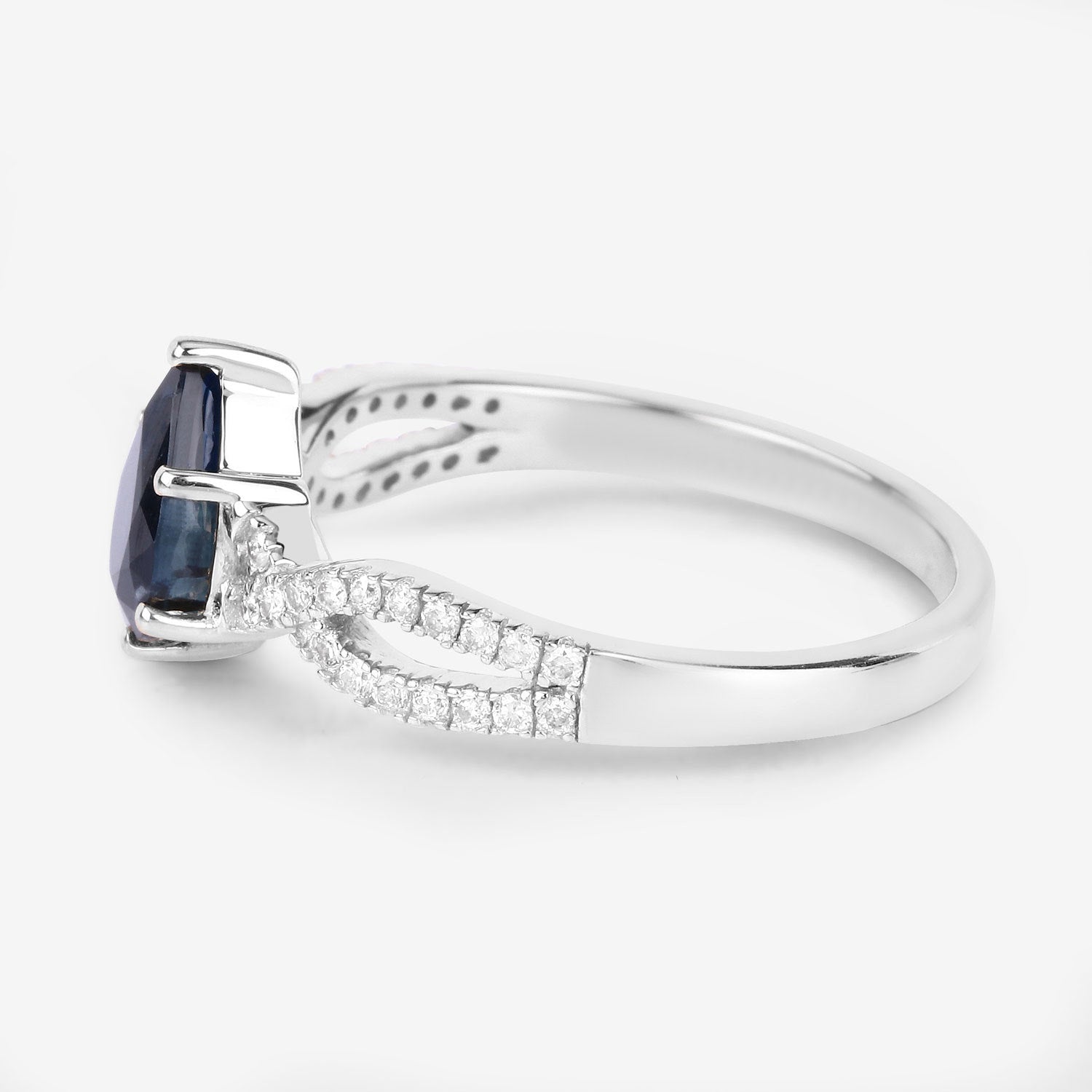 Blue Sapphire Ring With Diamonds 1.1 Carats 14K White Gold