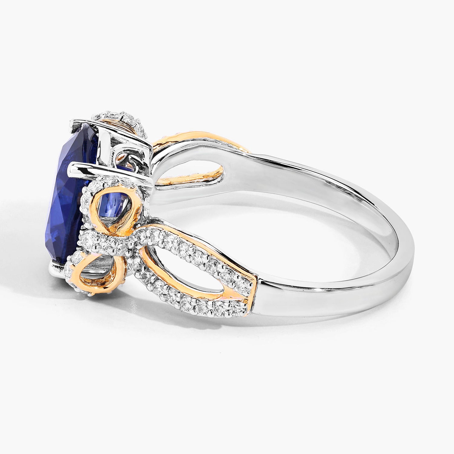 Blue Sapphire Ring With Diamonds 4.16 Carats 18K White and Yellow Gold