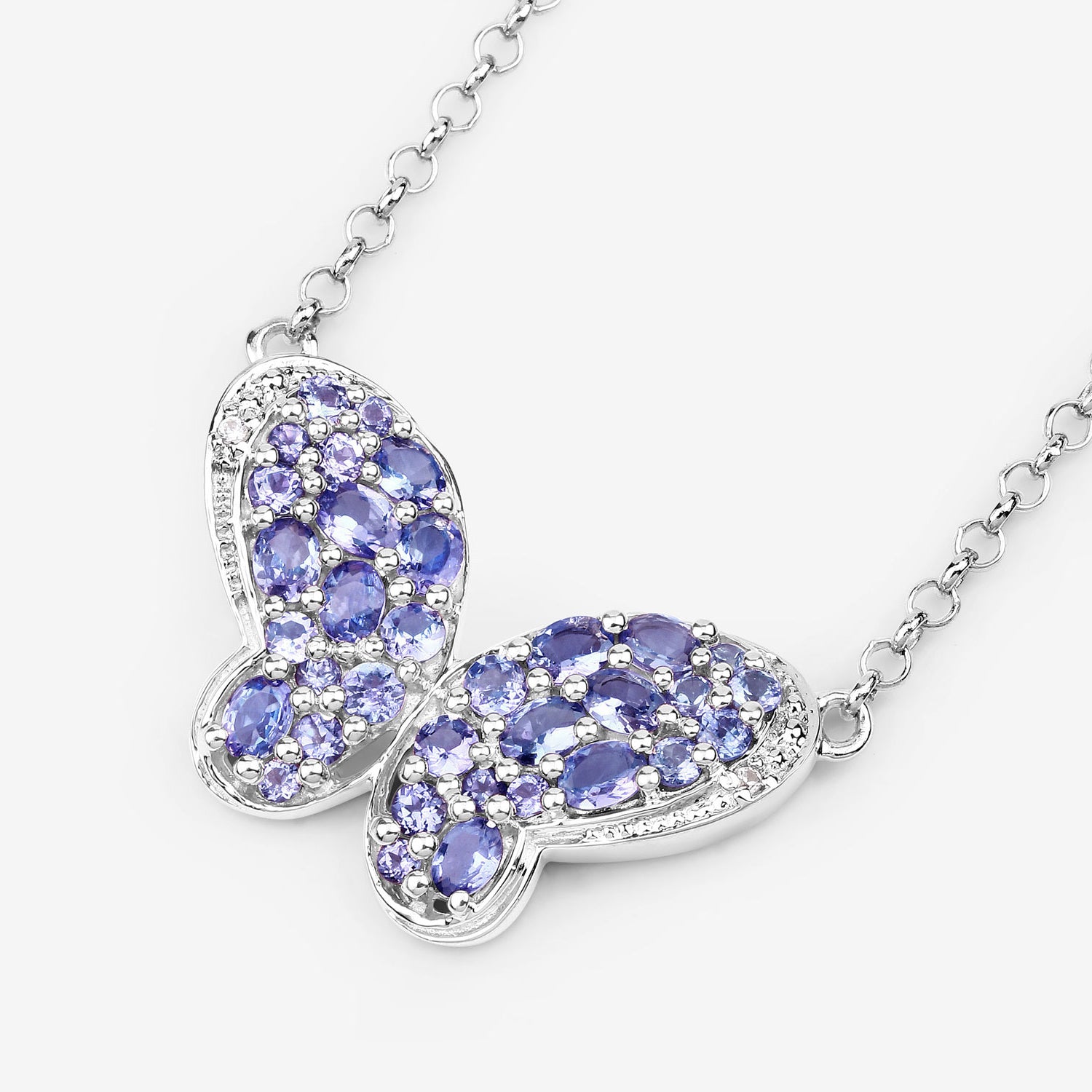 Tanzanite Butterfly Pendant With White Zircon 3.22 Carats Sterling Silver