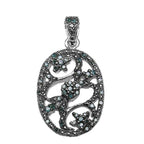 Blue Diamond Flower Pendant 0.2 Carats Sterling Silver