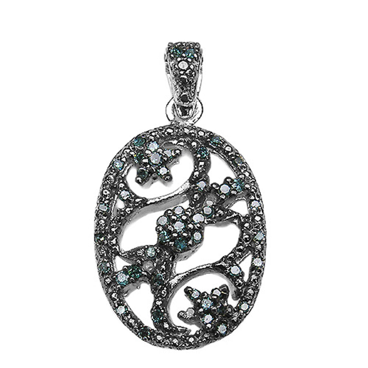 Blue Diamond Flower Pendant 0.2 Carats Sterling Silver