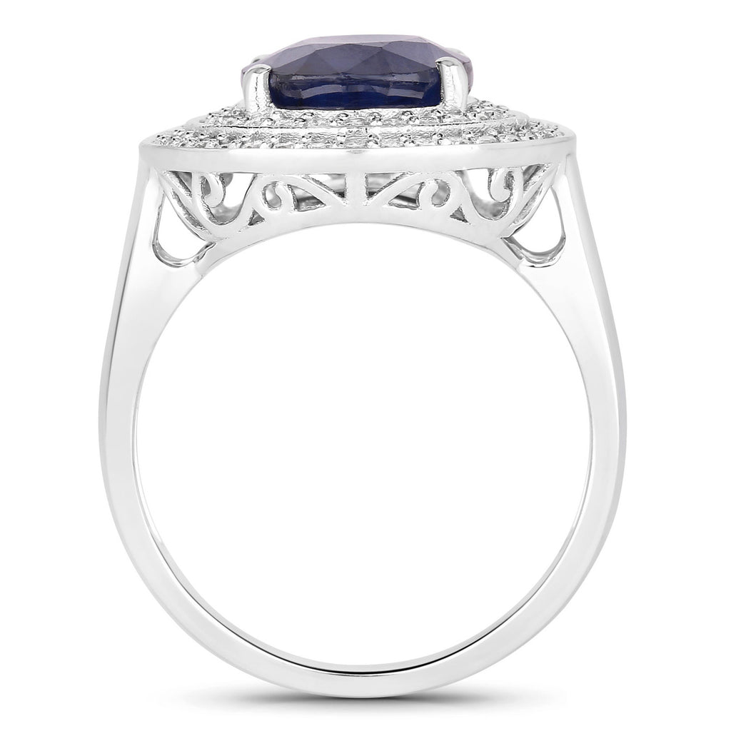Blue Sapphire Ring With Diamonds 4.78 Carats 14K White Gold