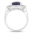 Blue Sapphire Ring With Diamonds 4.78 Carats 14K White Gold