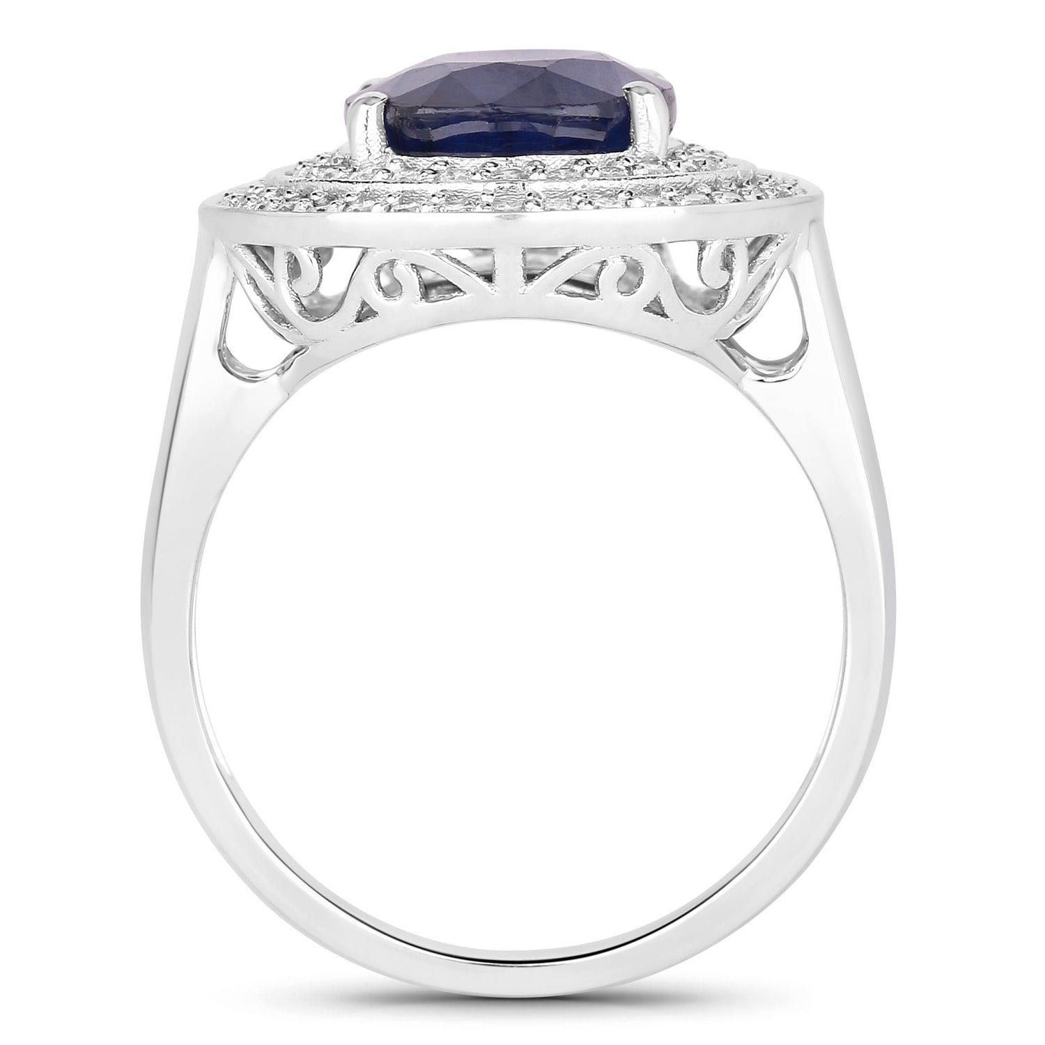Blue Sapphire Ring With Diamonds 4.78 Carats 14K White Gold