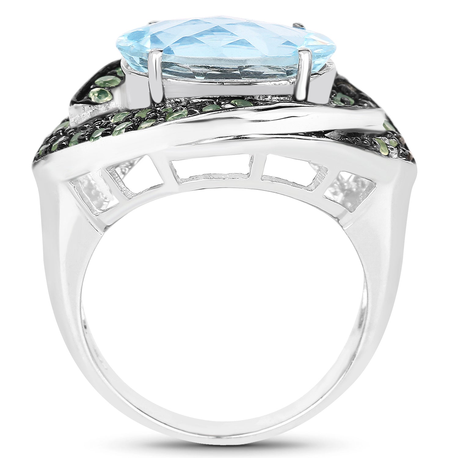 Blue Topaz Ring With Peridot 7.76 Carats Sterling Silver