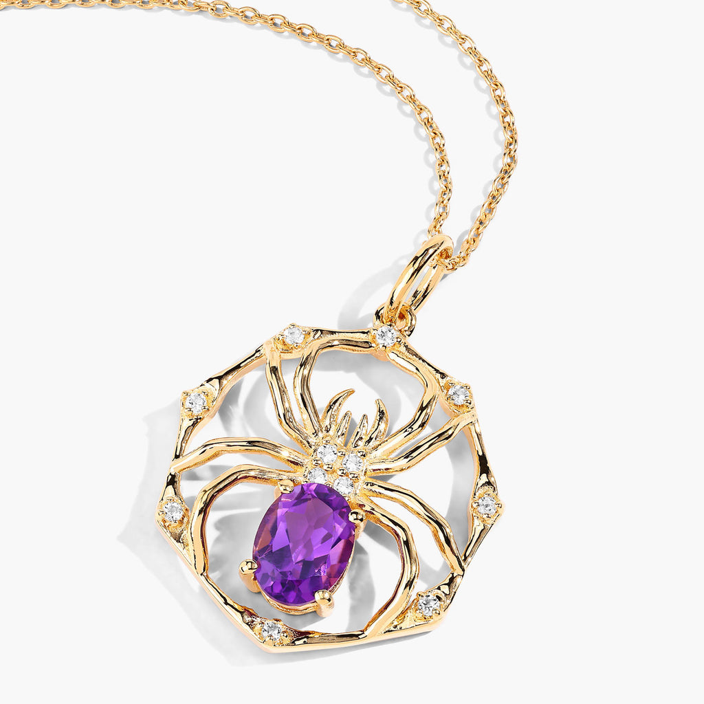Amethyst Spider Pendant With White Topaz 1.2 Carats Gold Plated Silver