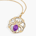Amethyst Spider Pendant With White Topaz 1.2 Carats Gold Plated Silver