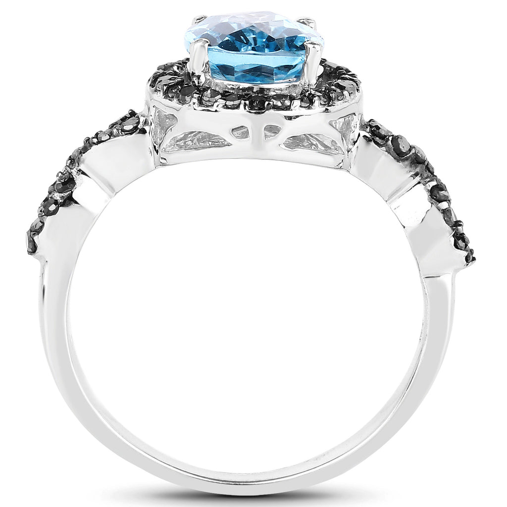 Blue Topaz Ring With Multicolor Diamonds 2.88 Carats Sterling Silver