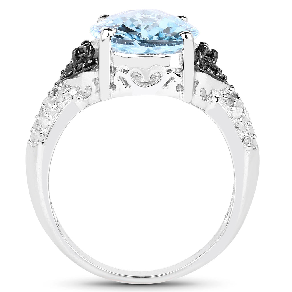 Swiss Blue Topaz Ring With White Topaz 5.32 Carats Sterling Silver