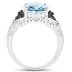 Swiss Blue Topaz Ring With White Topaz 5.32 Carats Sterling Silver