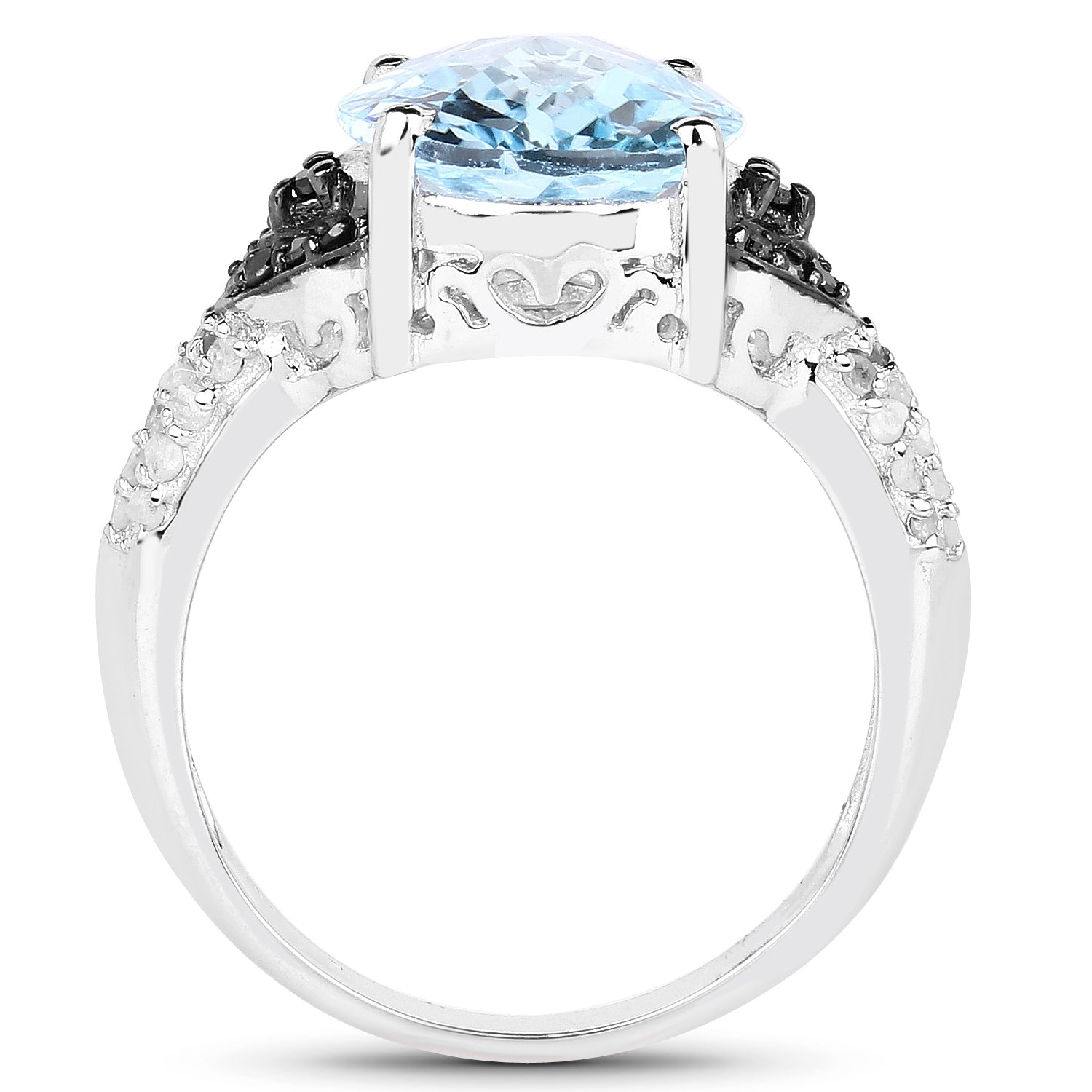 Swiss Blue Topaz Ring With White Topaz 5.32 Carats Sterling Silver