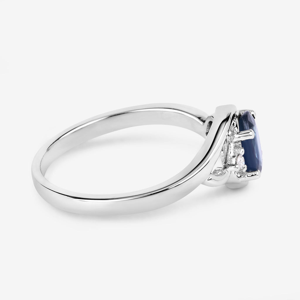 Blue Sapphire Ring With Diamonds 0.96 Carats 10K White Gold