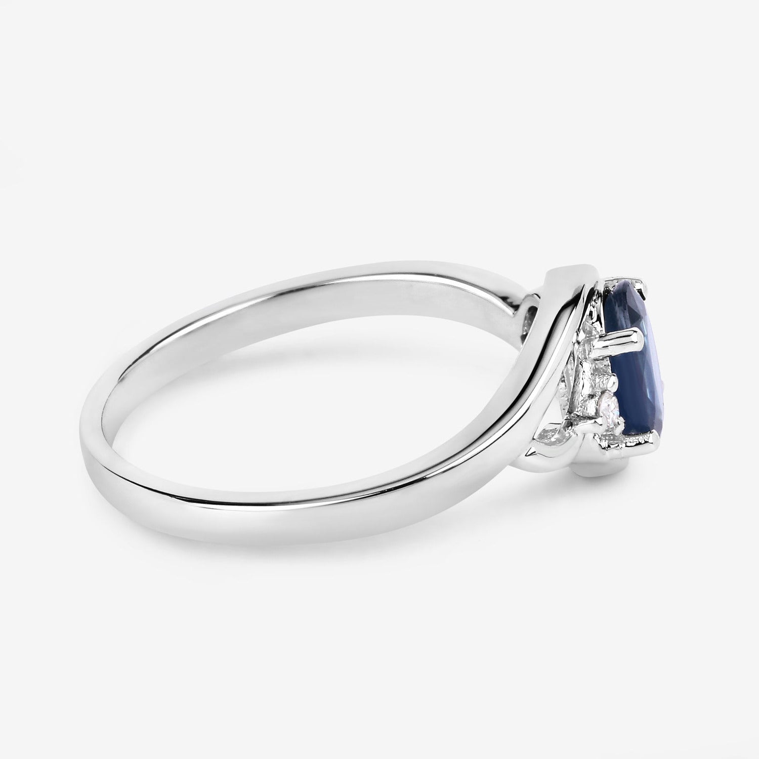Blue Sapphire Ring With Diamonds 0.96 Carats 10K White Gold