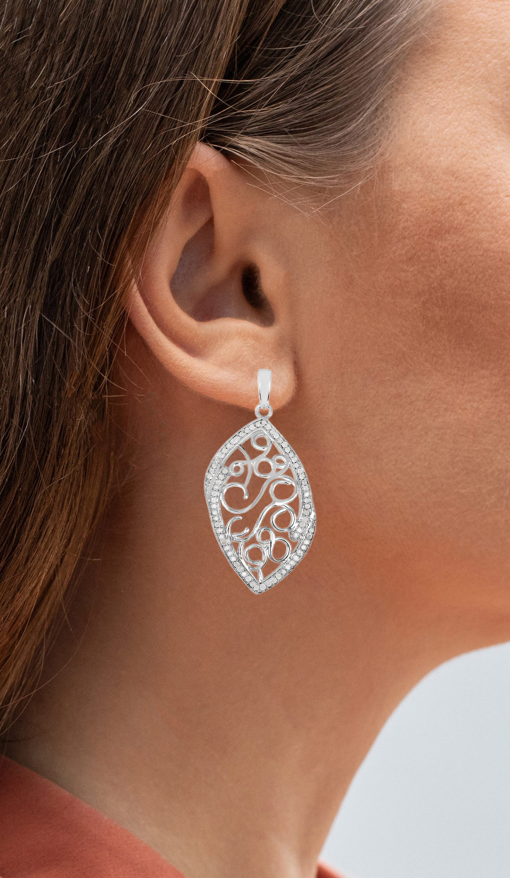 Diamond Dangle Earrings 0.7 Carats Rhodium Plated Silver