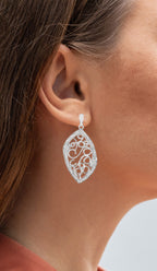 Diamond Dangle Earrings 0.7 Carats Rhodium Plated Silver