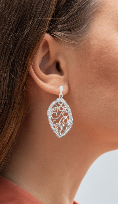 Diamond Dangle Earrings 0.7 Carats Rhodium Plated Silver