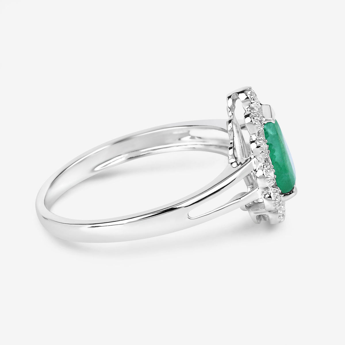 Zambian Emerald Ring With Diamonds 1.18 Carats 10K White Gold
