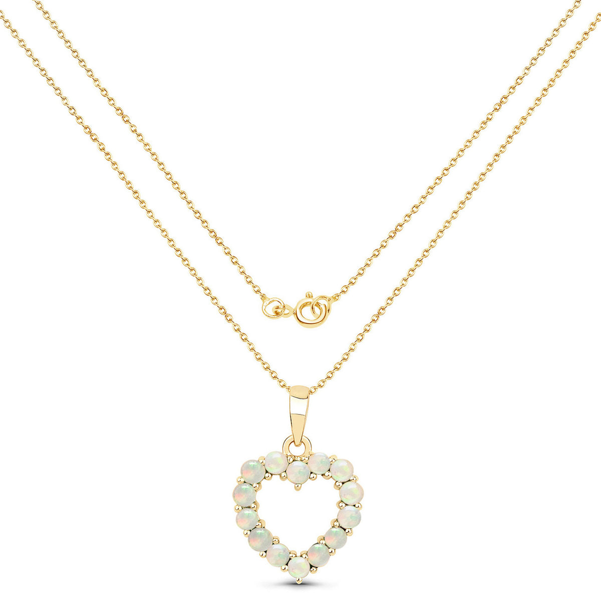 Ethiopian Opal Heart Pendant 0.4 Carats 10K Yellow Gold