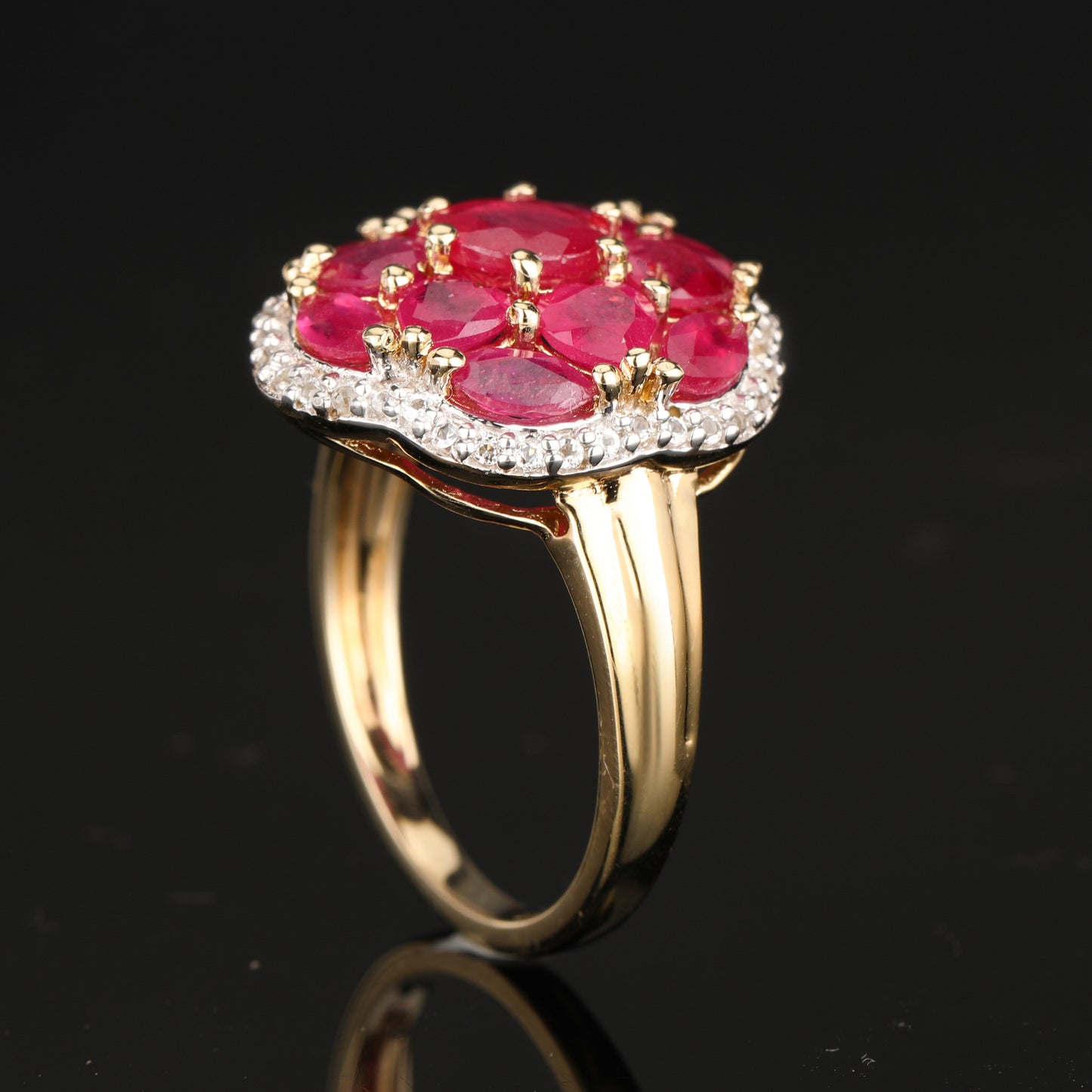 Natural Ruby Ring With White Topaz 4.60 Carats Gold Plated Silver