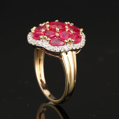 Natural Ruby Ring With White Topaz 4.60 Carats Gold Plated Silver
