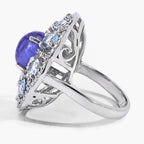 Tanzanite Ring With Aquamarine and Diamonds 7.34 Carats Sterling Silver