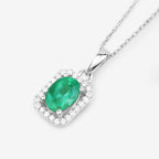 Zambian Emerald Pendant With Diamonds 0.8 Carats 10K White Gold