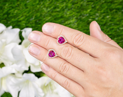 Pink Topaz Heart Earrings White Topaz 5.02 Carats 18K Yellow Gold Plated Silver