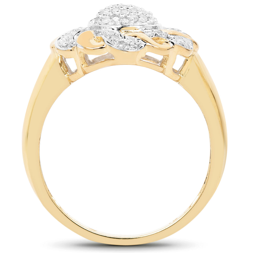 Diamond Flower Ring 0.26 Carats Gold Plated Silver