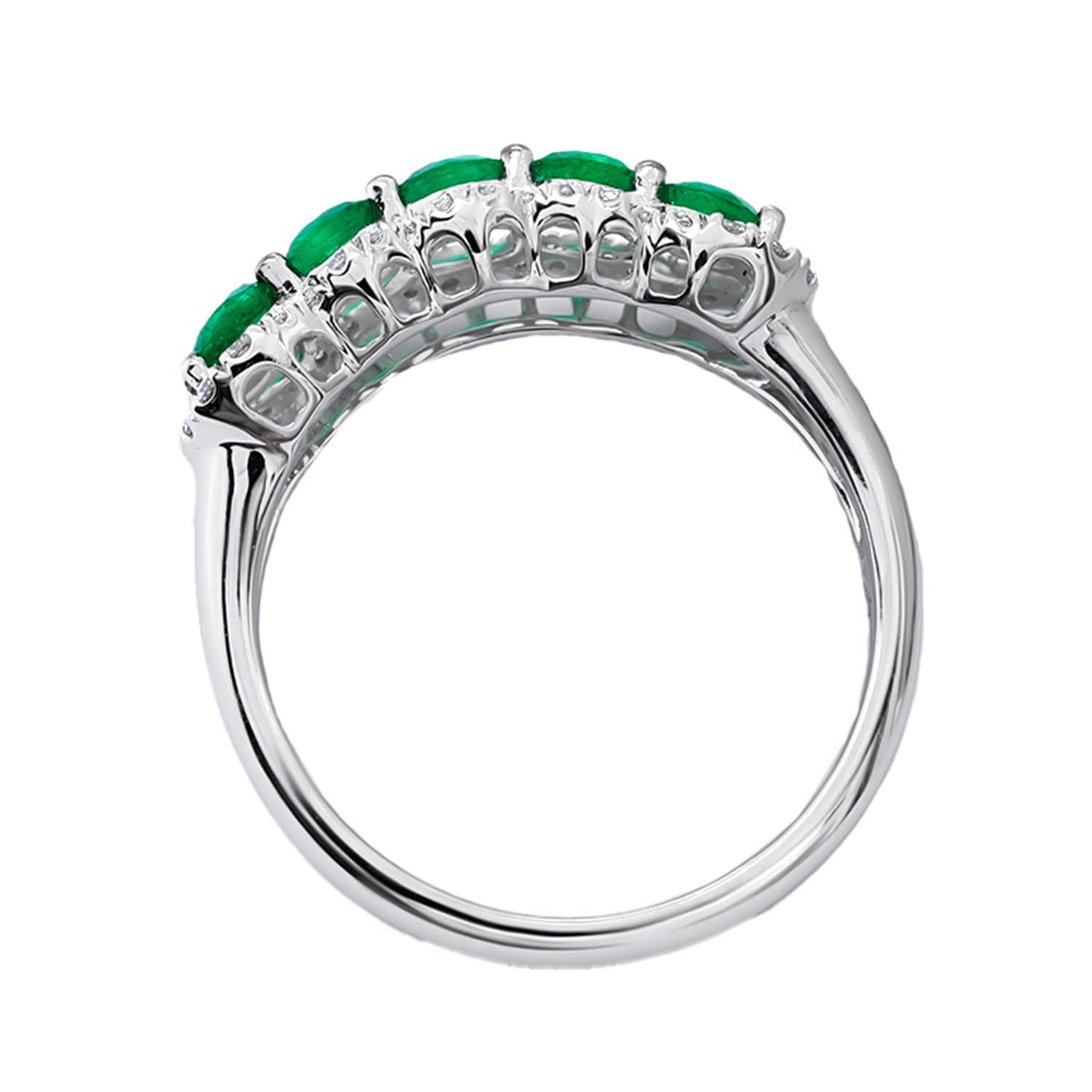 Five Stone Emerald Ring Diamond Setting 18K White Gold