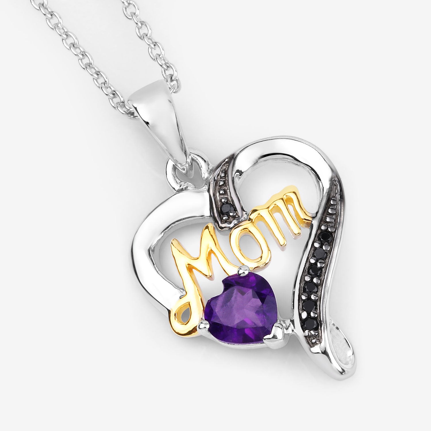 Amethyst Mom Pendant With Black Spinel 0.46 Carats Gold Plated Silver
