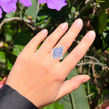 Marquise Cut Tanzanites Cluster Ring White Topazes 2.40 Carats