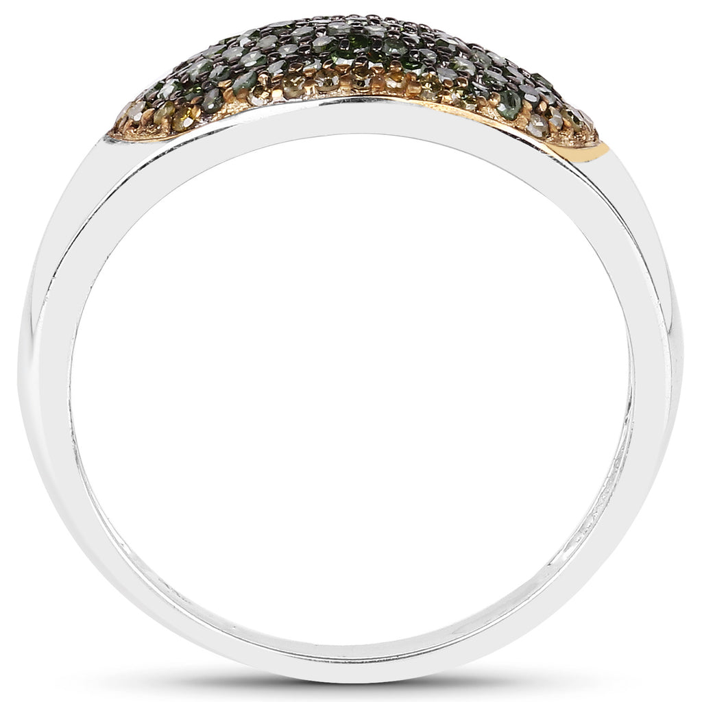 Green Diamond Ring With Yellow Diamonds 0.42 Carats Sterling Silver