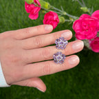 Pink Amethyst Floral Earrings 7.7 Carats 18K White Gold Plated Sterling Silver