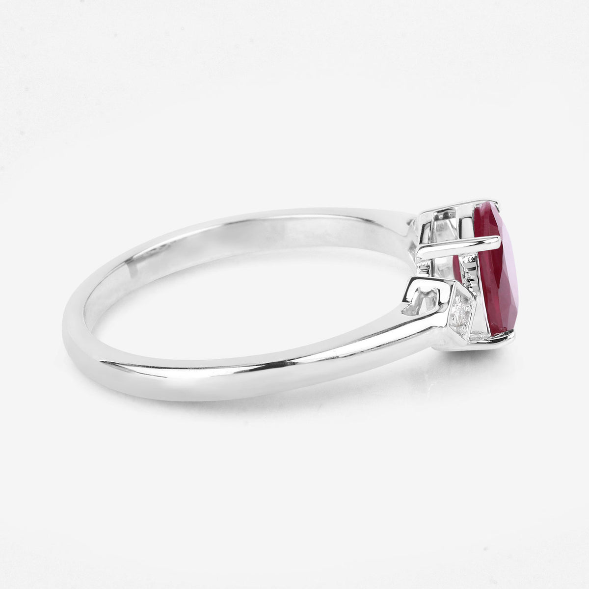 Ruby Ring With Diamonds 1.2 Carats 14K White Gold