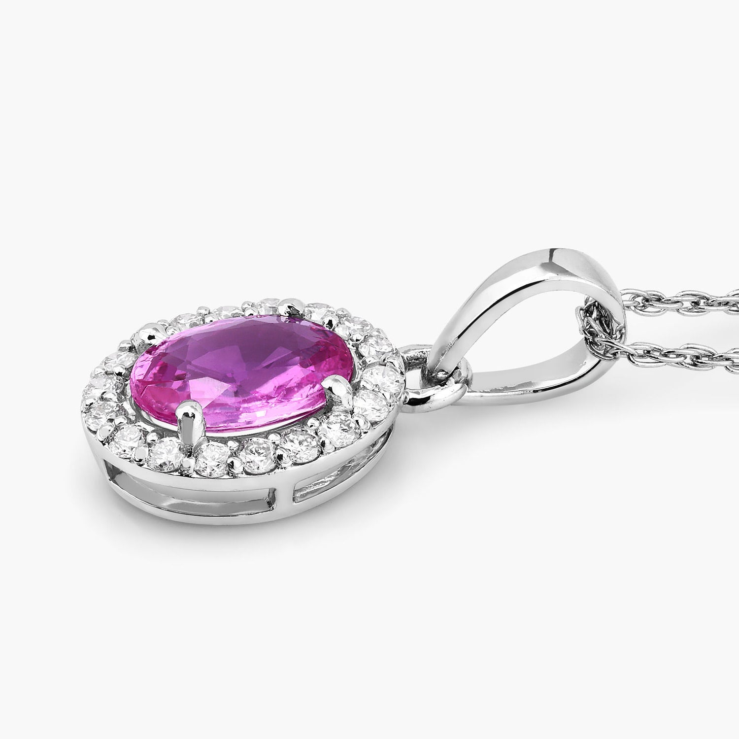 Pink Sapphire Pendant With Diamonds 0.92 Carats 14K White Gold
