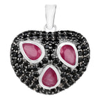 Ruby Heart Pendant With Black Spinel 3.24 Carats Sterling Silver
